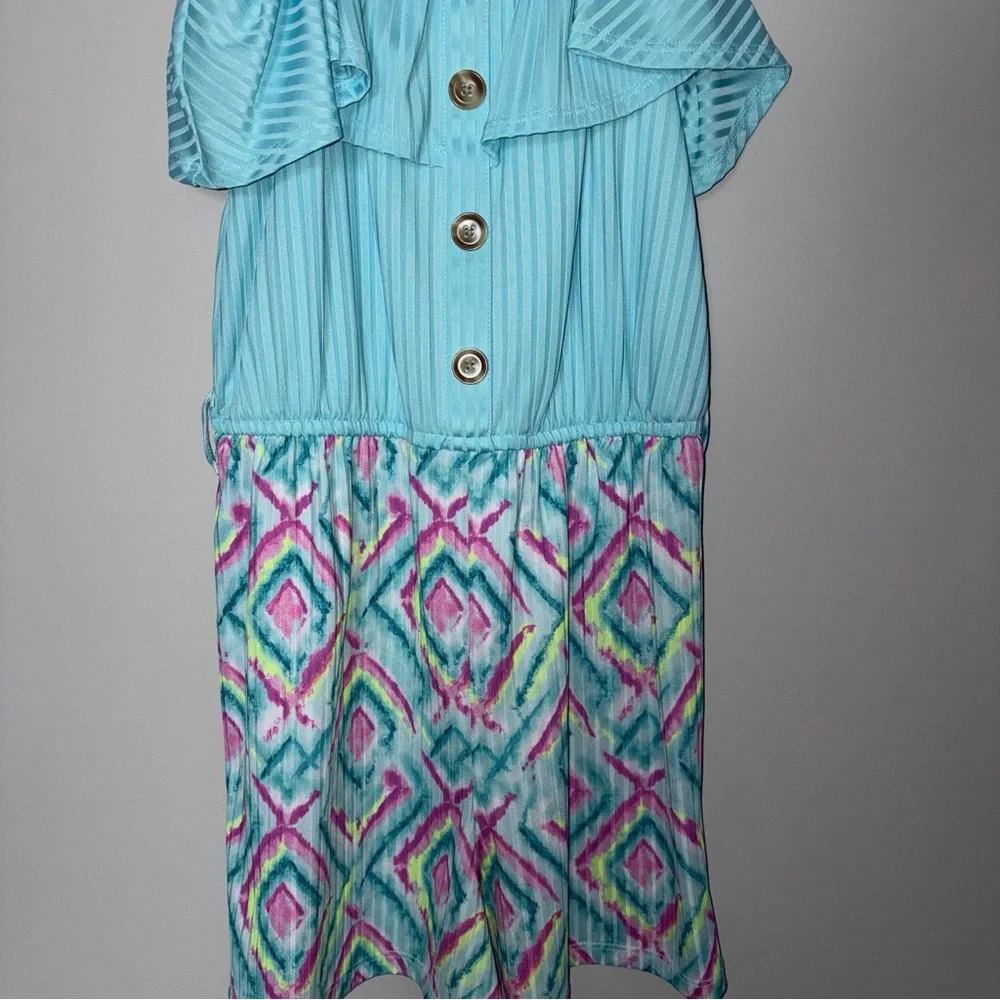 Justice Aqua and Multicolor Romper Youth M